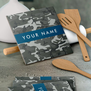 Gray Camouflage Pattern, Your name, Personalize Fliese