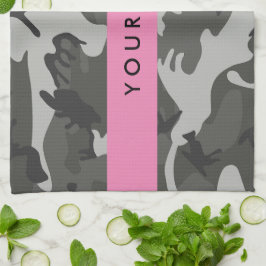 Gray Camouflage Pattern, Your name, Personalize Geschirrtuch