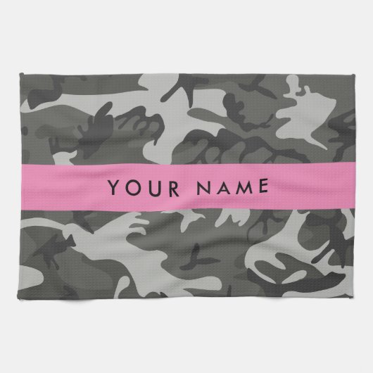 Gray Camouflage Pattern, Your name, Personalize Geschirrtuch (Horizontal)