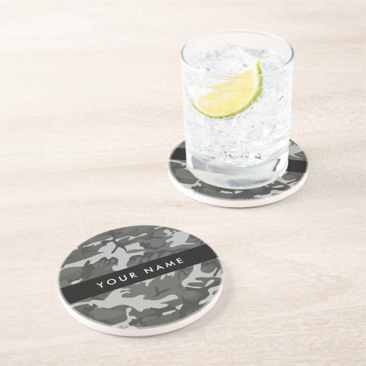 Gray Camouflage Pattern, Your name, Personalize Getränkeuntersetzer (Seite)