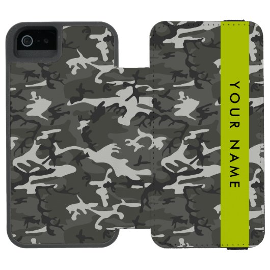 Gray Camouflage Pattern, Your name, Personalize Incipio iPhone Geldbeutel-Hülle (Folio Geöffnet)