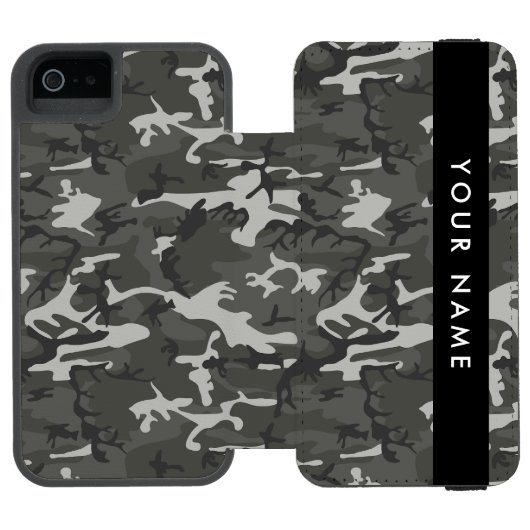 Gray Camouflage Pattern, Your name, Personalize Incipio iPhone Geldbeutel-Hülle (Folio Geöffnet)