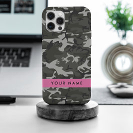 Gray Camouflage Pattern, Your name, Personalize iPhone 15 Pro Max Hülle