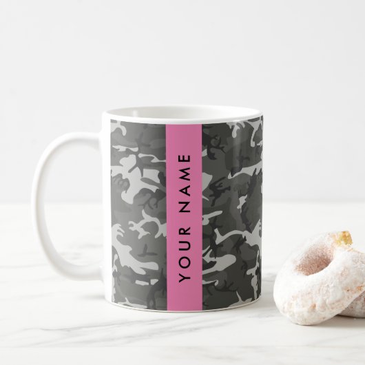 Gray Camouflage Pattern, Your name, Personalize Kaffeetasse (Mit Donut)