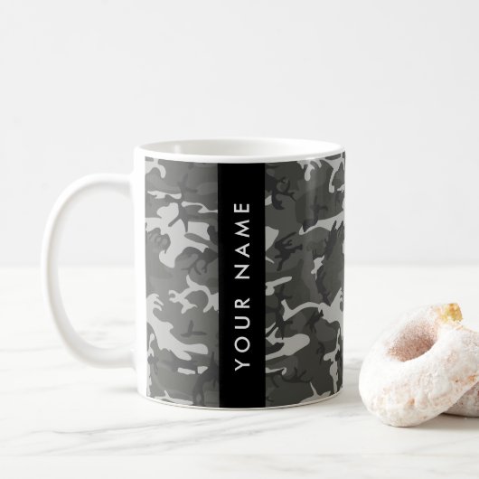 Gray Camouflage Pattern, Your name, Personalize Kaffeetasse (Mit Donut)
