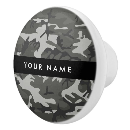 Gray Camouflage Pattern, Your name, Personalize Keramikknauf (Rechts)