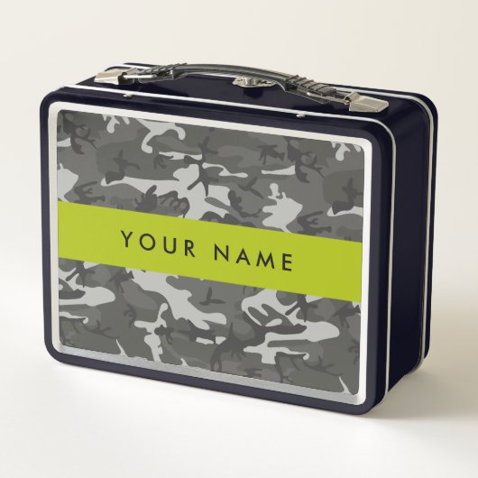 Gray Camouflage Pattern, Your name, Personalize Metall Brotdose (Rückseite)