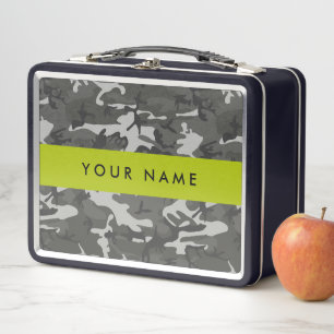 Gray Camouflage Pattern, Your name, Personalize Metall Brotdose