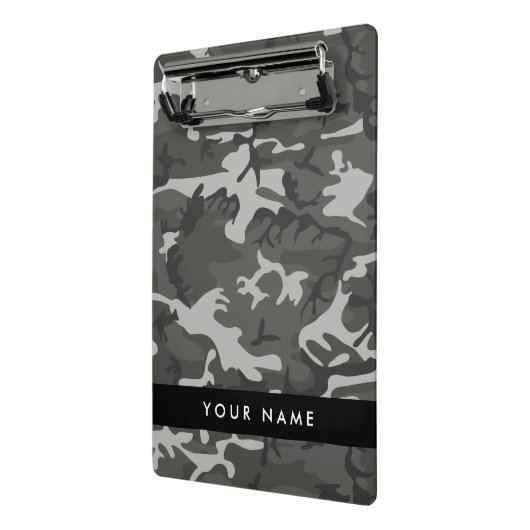 Gray Camouflage Pattern, Your name, Personalize Mini Klemmbrett (Gewinkelt2)
