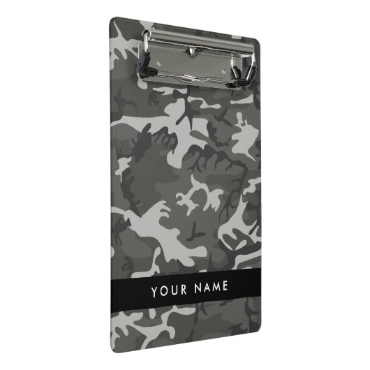 Gray Camouflage Pattern, Your name, Personalize Mini Klemmbrett (Schrägansicht)