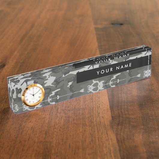 Gray Camouflage Pattern, Your name, Personalize Namensplakette (Seite)