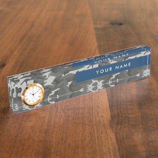 Gray Camouflage Pattern, Your name, Personalize Namensplakette (Seite)
