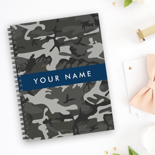 Gray Camouflage Pattern, Your name, Personalize Notizblock
