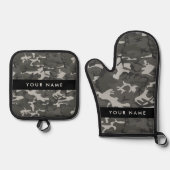 Gray Camouflage Pattern, Your name, Personalize Ofenhandschuh & Topflappen-Set (Vorderseite)