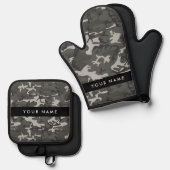 Gray Camouflage Pattern, Your name, Personalize Ofenhandschuh & Topflappen-Set (Vorderseite/Rückseite)