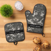 Gray Camouflage Pattern, Your name, Personalize Ofenhandschuh & Topflappen-Set (Oben Unten)