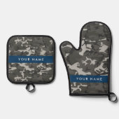 Gray Camouflage Pattern, Your name, Personalize Ofenhandschuh & Topflappen-Set (Vorderseite)