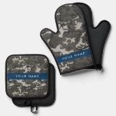 Gray Camouflage Pattern, Your name, Personalize Ofenhandschuh & Topflappen-Set (Vorderseite/Rückseite)
