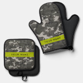 Gray Camouflage Pattern, Your name, Personalize Ofenhandschuh & Topflappen-Set (Vorderseite/Rückseite)