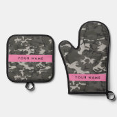 Gray Camouflage Pattern, Your name, Personalize Ofenhandschuh & Topflappen-Set (Vorderseite)