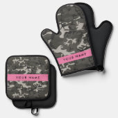 Gray Camouflage Pattern, Your name, Personalize Ofenhandschuh & Topflappen-Set (Vorderseite/Rückseite)