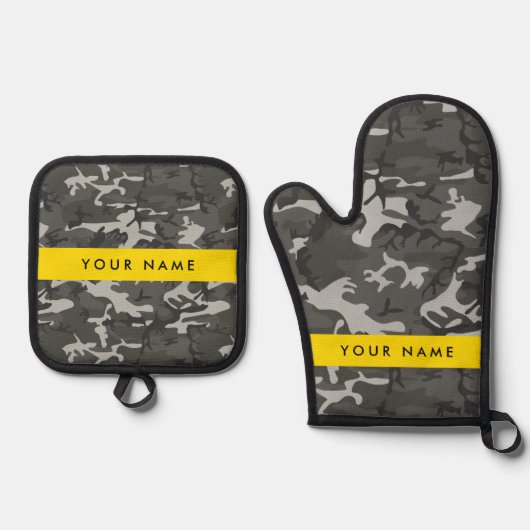Gray Camouflage Pattern, Your name, Personalize Ofenhandschuh & Topflappen-Set (Vorderseite)