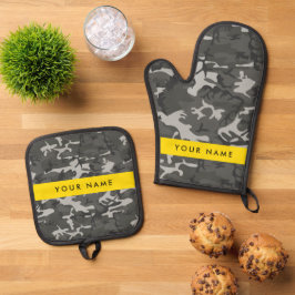 Gray Camouflage Pattern, Your name, Personalize Ofenhandschuh & Topflappen-Set