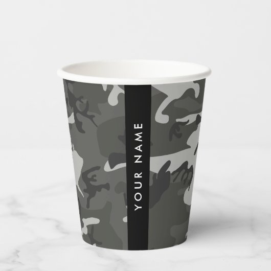 Gray Camouflage Pattern, Your name, Personalize Pappbecher (Vorderseite)