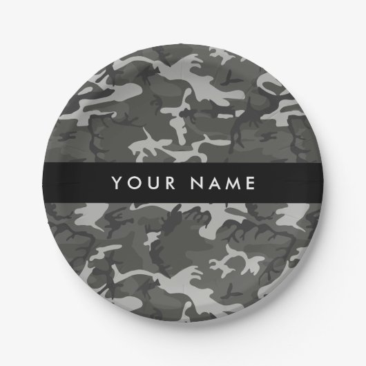 Gray Camouflage Pattern, Your name, Personalize Pappteller (Vorderseite)