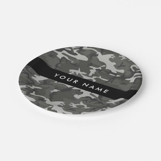 Gray Camouflage Pattern, Your name, Personalize Pappteller (Schrägansicht)