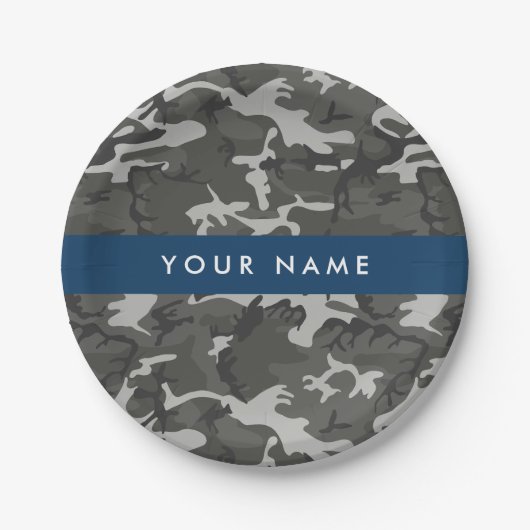 Gray Camouflage Pattern, Your name, Personalize Pappteller (Vorderseite)