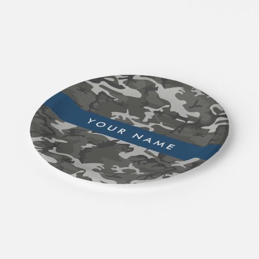 Gray Camouflage Pattern, Your name, Personalize Pappteller (Schrägansicht)