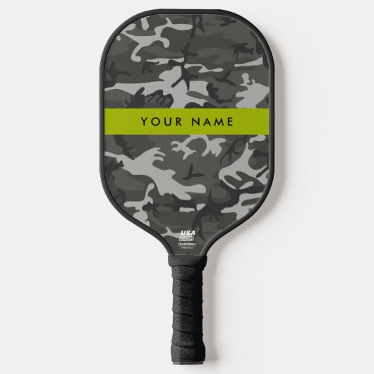 Gray Camouflage Pattern, Your name, Personalize Pickleball Schläger (Vorderseite)