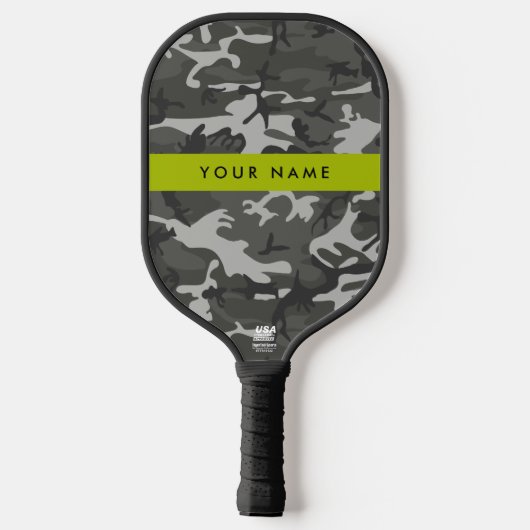 Gray Camouflage Pattern, Your name, Personalize Pickleball Schläger (Rückseite)