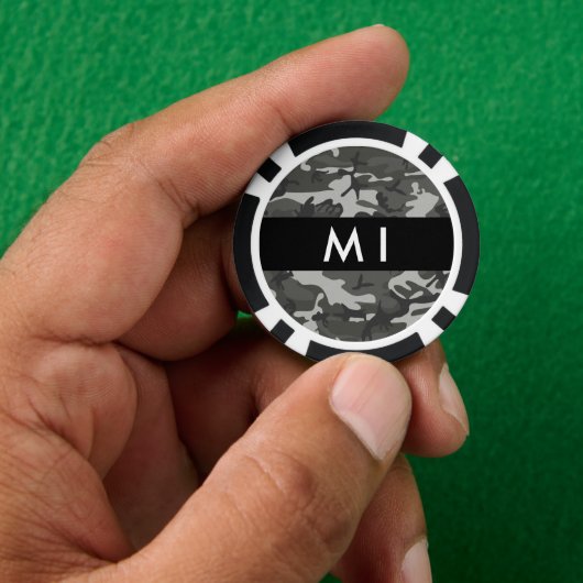 Gray Camouflage Pattern, Your name, Personalize Pokerchips (Hand)