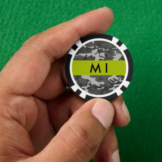 Gray Camouflage Pattern, Your name, Personalize Pokerchips (Hand)