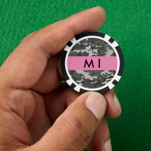 Gray Camouflage Pattern, Your name, Personalize Pokerchips (Hand)