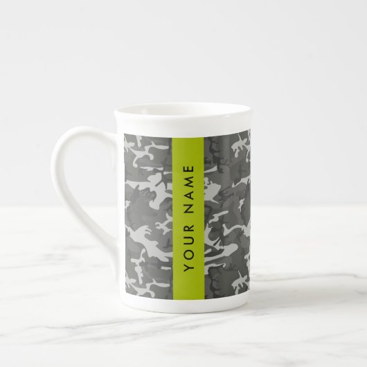 Gray Camouflage Pattern, Your name, Personalize Porzellantasse (Links)