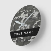 Gray Camouflage Pattern, Your name, Personalize Runde Wanduhr (Winkel)
