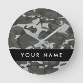 Gray Camouflage Pattern, Your name, Personalize Runde Wanduhr (Vorderseite)