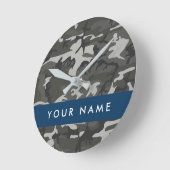 Gray Camouflage Pattern, Your name, Personalize Runde Wanduhr (Winkel)