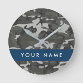 Gray Camouflage Pattern, Your name, Personalize Runde Wanduhr (Vorderseite)