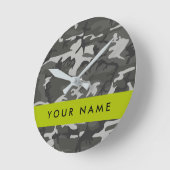 Gray Camouflage Pattern, Your name, Personalize Runde Wanduhr (Winkel)