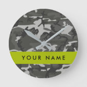 Gray Camouflage Pattern, Your name, Personalize Runde Wanduhr (Vorderseite)