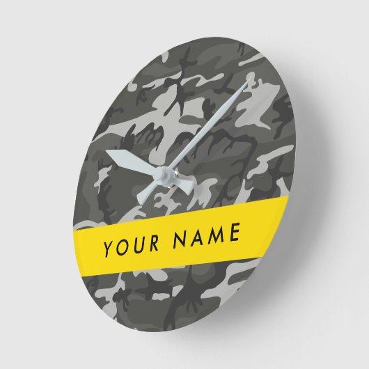 Gray Camouflage Pattern, Your name, Personalize Runde Wanduhr (Winkel)