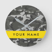 Gray Camouflage Pattern, Your name, Personalize Runde Wanduhr (Vorderseite)
