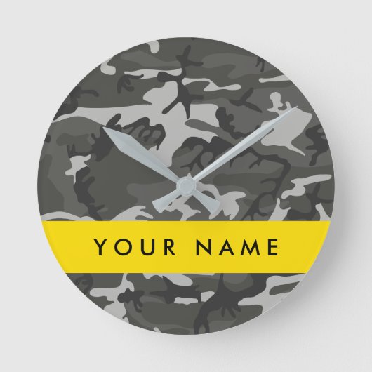 Gray Camouflage Pattern, Your name, Personalize Runde Wanduhr (Vorderseite)