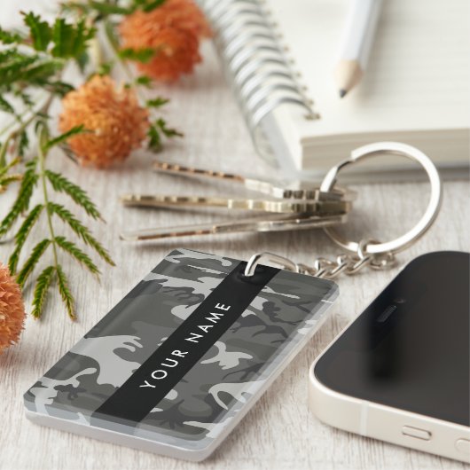 Gray Camouflage Pattern, Your name, Personalize Schlüsselanhänger (Vorderseite rechts)