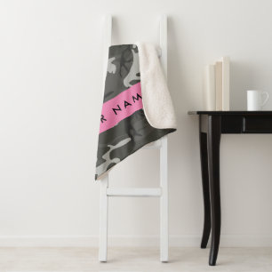 Gray Camouflage Pattern, Your name, Personalize Sherpadecke
