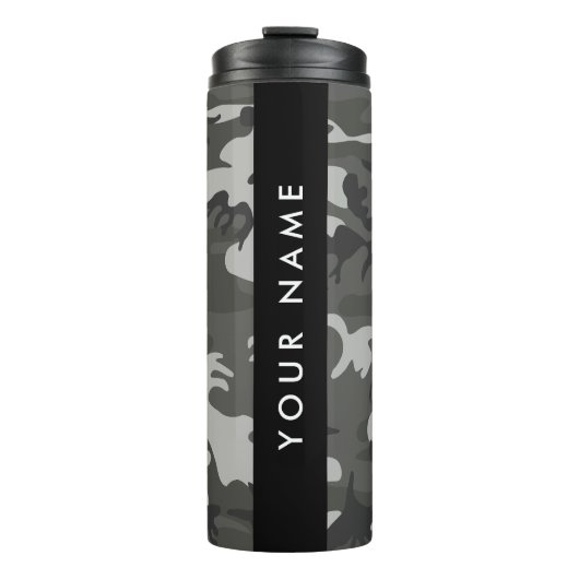 Gray Camouflage Pattern, Your name, Personalize Thermosbecher (Vorderseite)